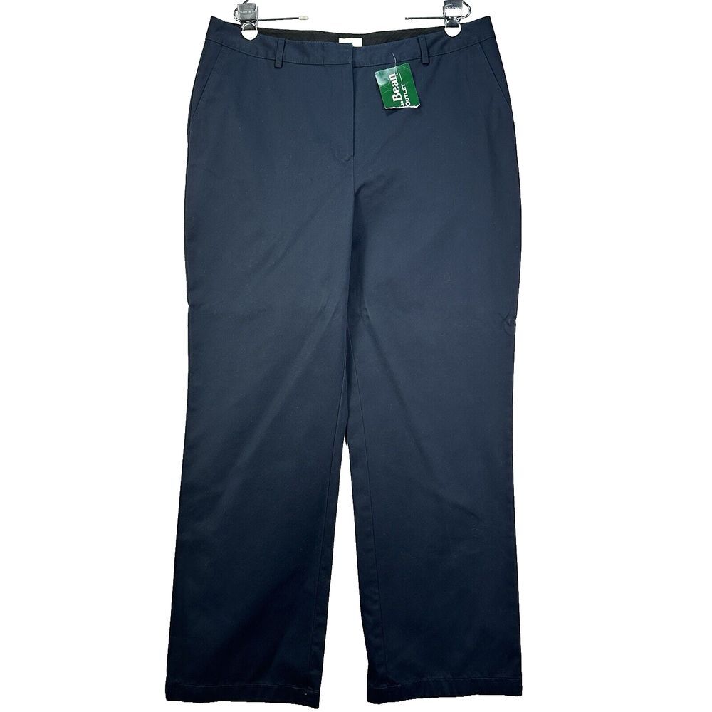 NWT L. L. Bean Womens Navy Blue Pants Wrinkle Resistant Cotton 18 M Tall 0-DTK1
